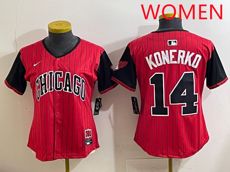 Women 2025 Chicago White Sox #14 Konerko Red Stripe Joint Name Nike MLB Jersey style 1